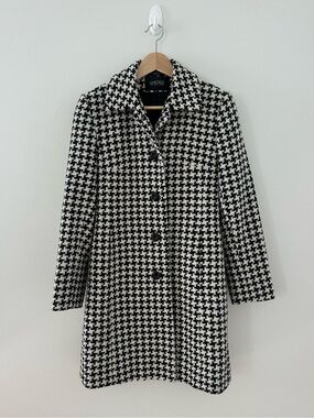 Kasper Black & White Houndstooth Pea Coat